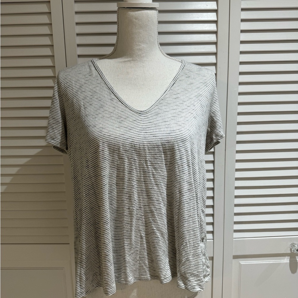 Lush Black and White Striped V-Neck Tee